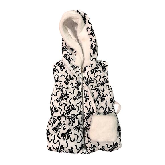 NWOT Nicole Miller New York white and black bow tie hooded puffer vest size 6 - Picture 1 of 5